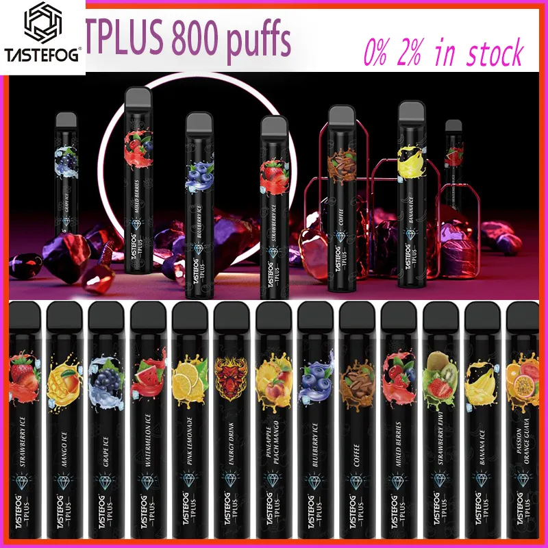 Orijinal Tastefog TPLUS 800 Puflar Tek Kullanımlık Vape Pod Cihaz Kiti E-Cigetettes 550mAh Pil 3ml PreFolfed Cartidge Vape Stick Vapes Kalem Vs 0% 2% Puf 800