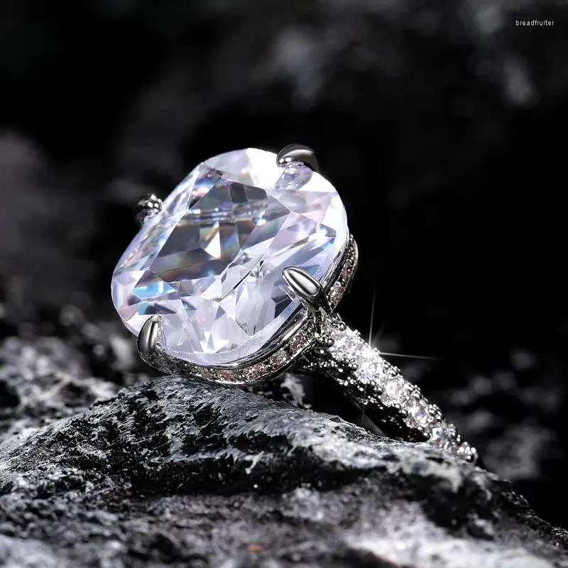 Cluster Ringen Huitan Bruiloft Voor Vrouwen Zilver Kleur Band Kristal CZ Eenvoudige Elegante Engagement Huwelijk Bruids Accessoires Trendy Sieraden