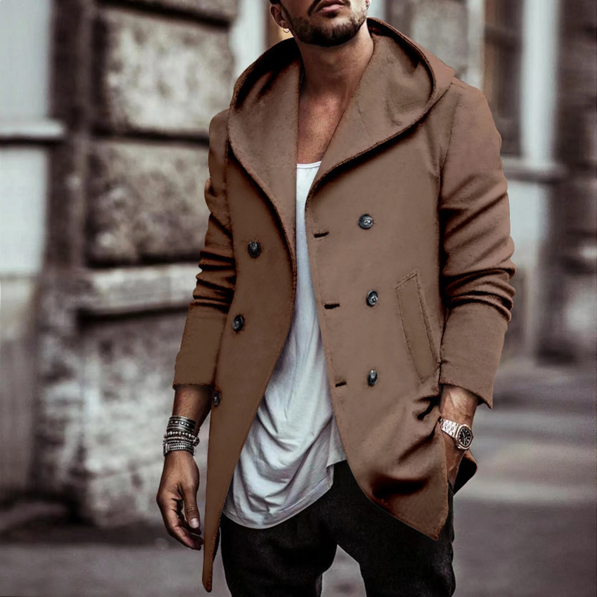 Designers Original Mens Mid Length Trench Coat Hooded Lapel Solid Double Breasted Casual Style From SG 19.77 DHgate