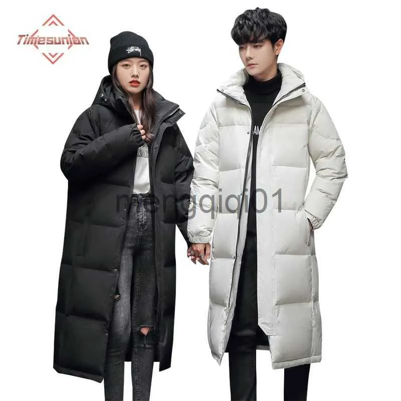 Men's Down Parkas Korean Version Men Down Jacket Over The Knee Thicken Long Duck Discovery Coat Couples Hooded Warm Winter Lovers' Clothes Women J231024