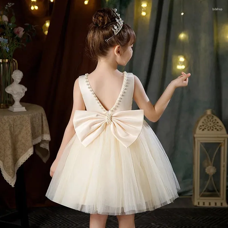 Robes de fille robe de soirée pour les filles princesse noël perlé vêtements dos nu enfant en bas âge enfants arc tutu anniversaire robe de baptême bébé