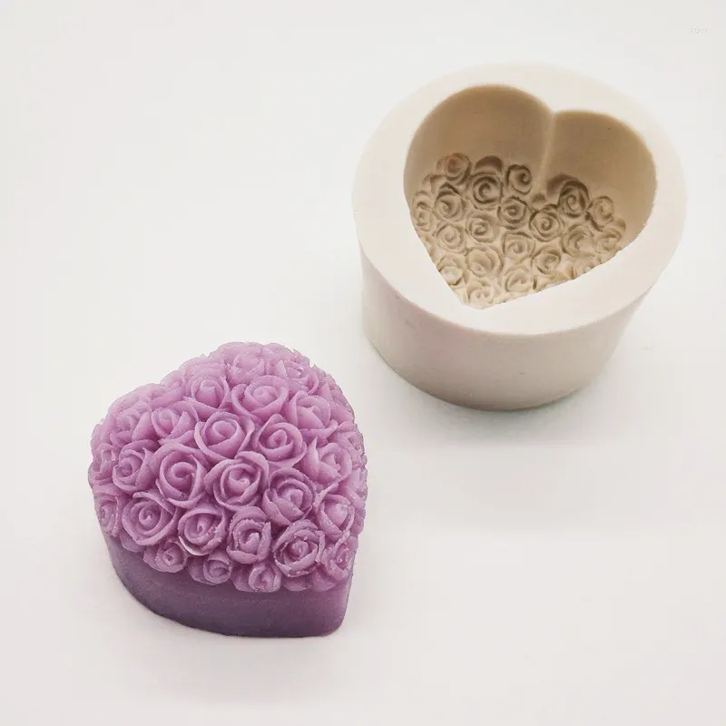 Baking Moulds 4Pcs Rose Mousse Cake Silicone Mold Heart-shaped Chocolate Fondant Tool Pastry Soap