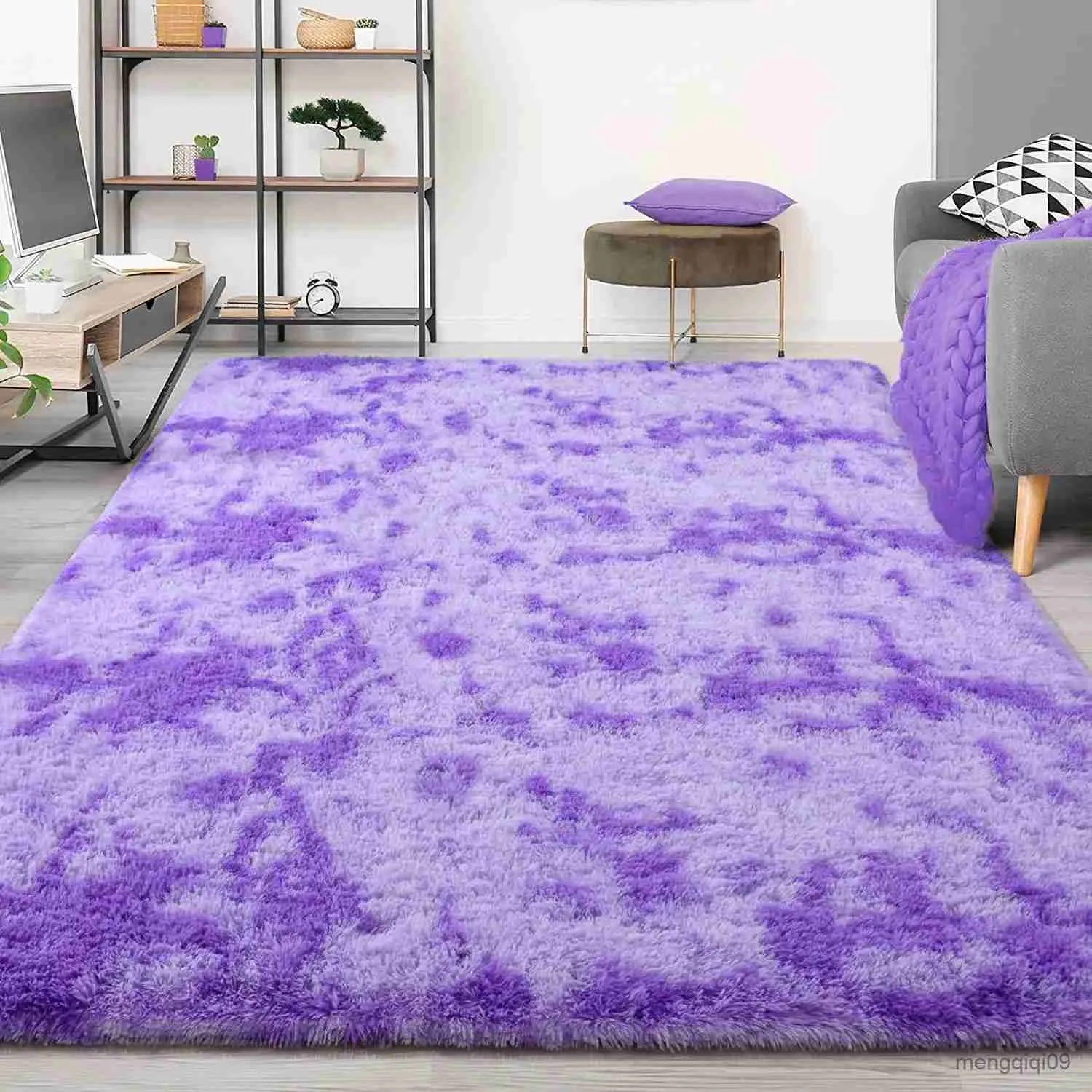 Tapis violet pour filles, chambre à coucher pour enfants, salon, chambre d'enfant, peluche pelucheuse, dortoir, décor mignon