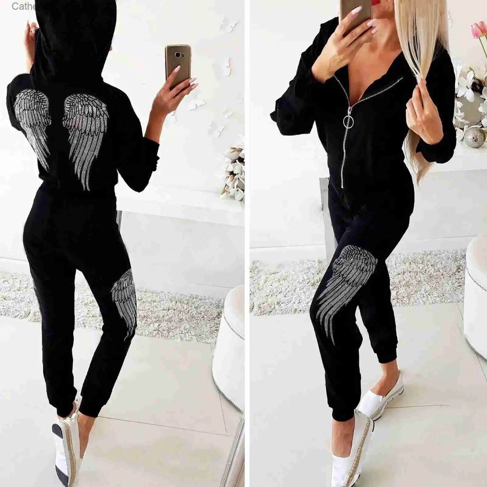 Pontas de duas peças femininas TRACHSIGH SPORTS Sports Sports 2 Peças Conjunto de outono Impressão de inverno Estilo punk Slim Leisure Feminino Capuz de moletom Sortpants Trend Suits 2021 T231024