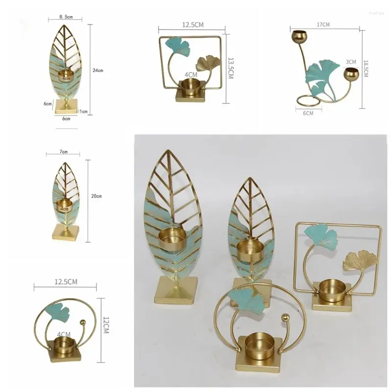 Candle Holders Wrought Iron Leaves Luxurious Stable Hand-painted Artistic Scene Props