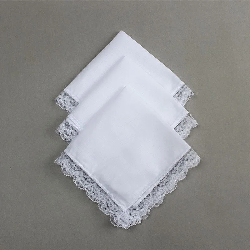 Mouchoir fin en dentelle blanche pour femme, cadeaux de mariage, décoration de fête, serviettes en tissu uni, blanc, mouchoir DIY