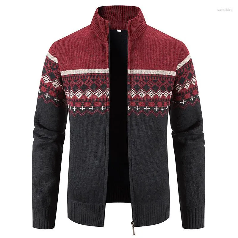 Men's Sweaters Men's Cardigan Winter Zipper Fashion Knit Plus Size Sweater Stitching Colorblock Stand Collar Coats Jackets Male