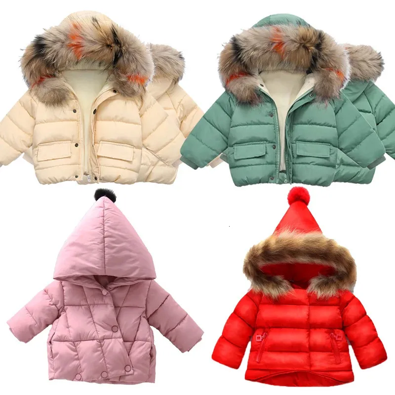 Rompers Hooded Children Outerwear Winter Warm Baby Girl Boy Down Jacket Solid Thicken Girl Boy Cotton Jacket Casual Coats Infant Clothes 231024