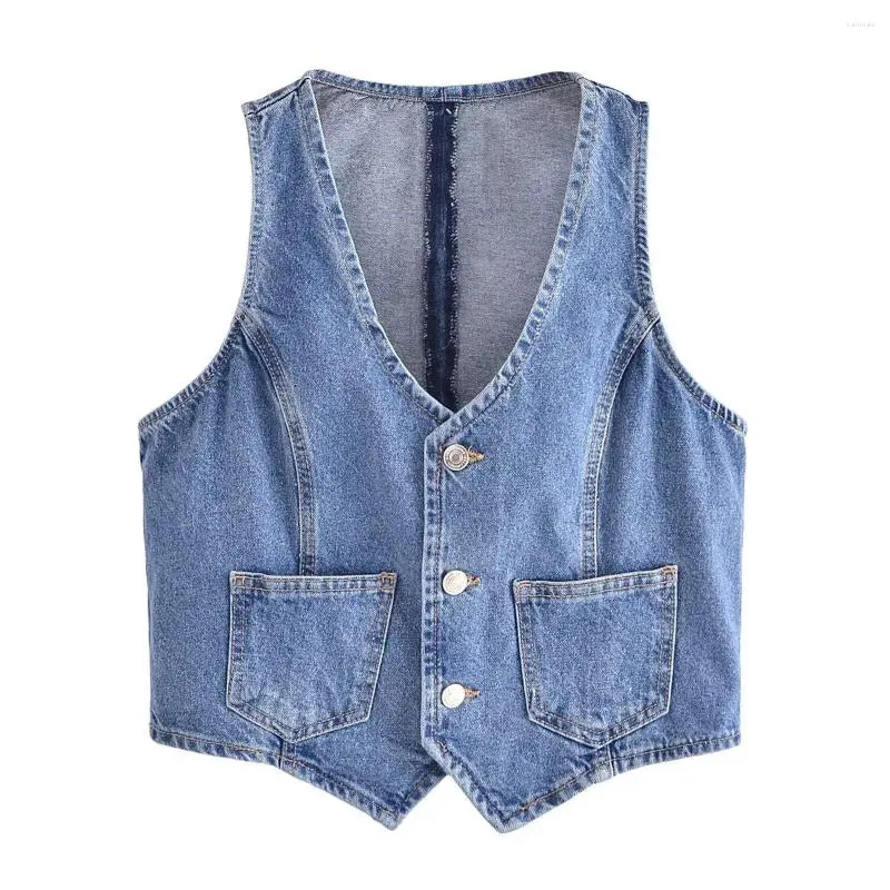 Gilet da donna Gilet di jeans con borsa per le donne Gilet causale con scollo a V Moda casual Festa di compleanno Capispalla Primavera Lady 1 pezzo