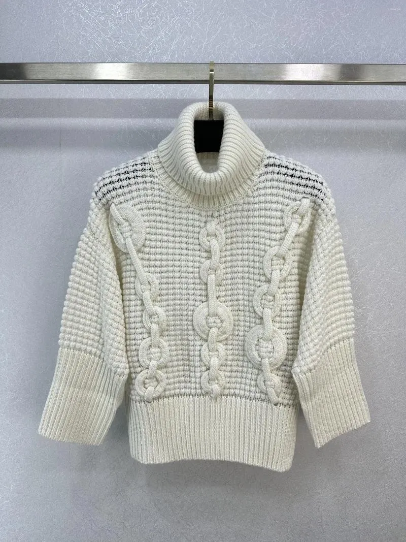 Women's Sweaters Double Woven Decoration Versatile Loose Standing Neck Pullover Sweater