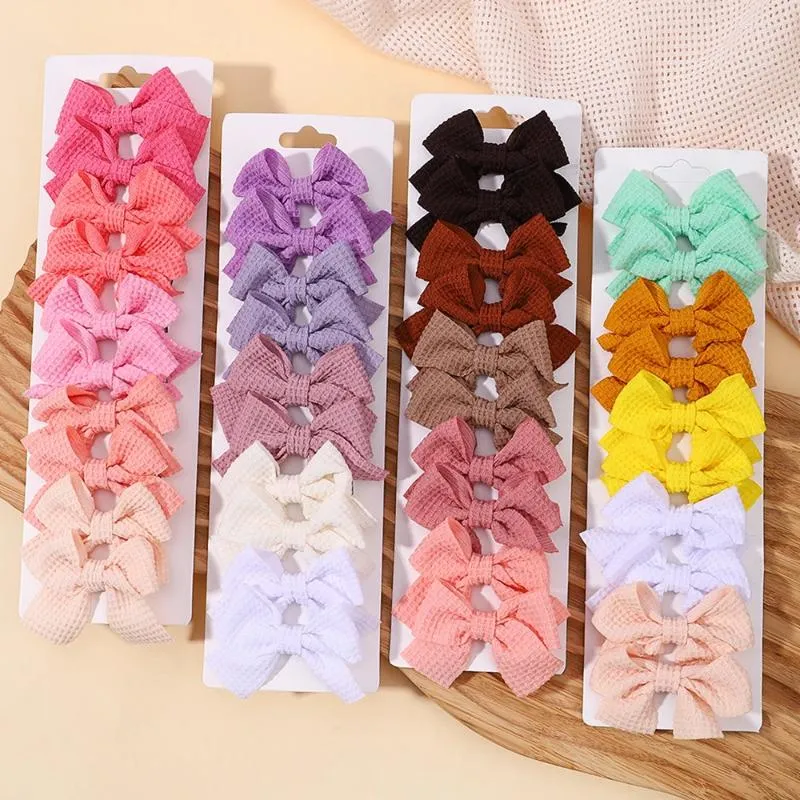 Hair Accessories 10Pcs/Set Cute Ribbon Bowknot Clips For Kids Handmade Nylon Bows Hairpin Barrettes Headwear Baby Girls