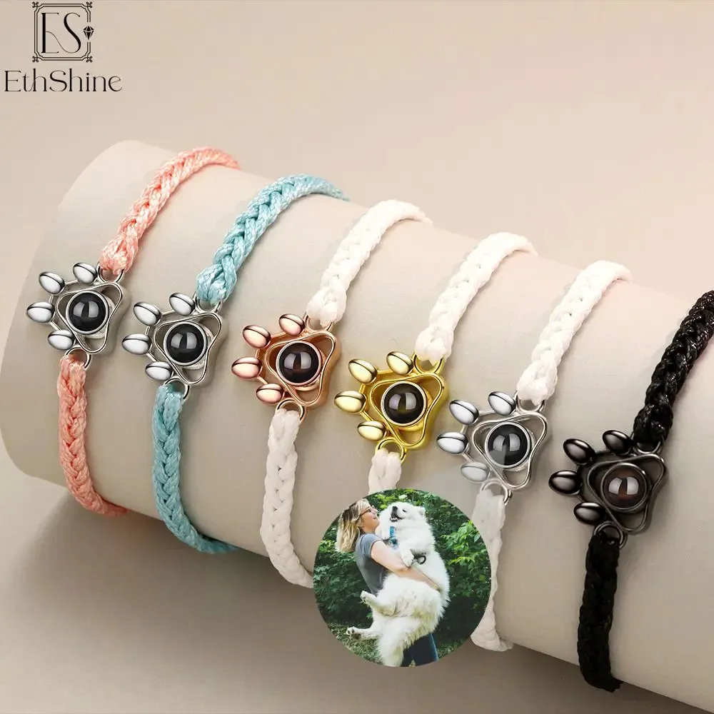 Bangle Ethshine Personalized Po Projection Bracelets Custom Dog Paw Bracelet Pet Necklace Cat Pendant Memorial Gifts 231023