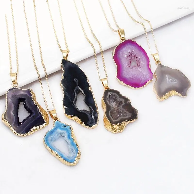 Pendentif Colliers Véritable Naturel Geode Pierre Collier Guérison Cristal Quartz Charme Bijoux Pour Femmes Pierres Semi-précieuses Reiki Ras Du Cou