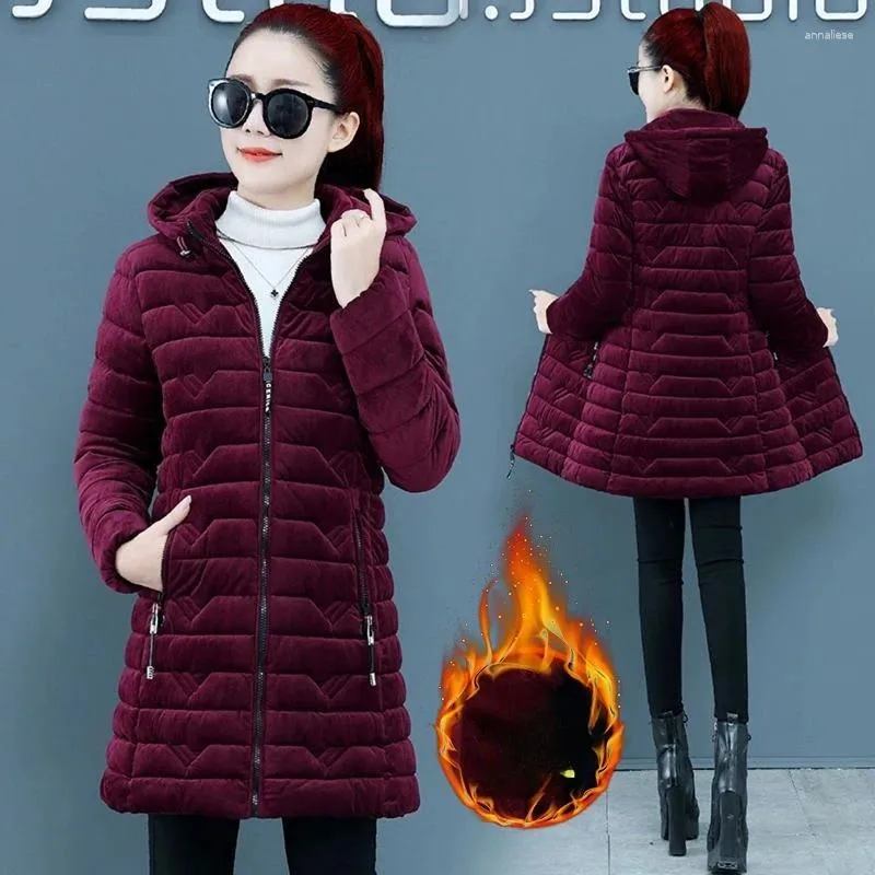 Casacos de trincheira femininos inverno para mulheres veludo jaqueta de algodão forrado casaco parkas engrossar manter quente oversize moda coreana