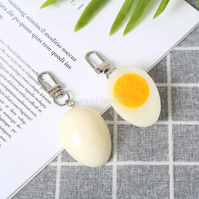 Funny Simulation Egg Food Keychain Keyring For Women Men Gift Creative Boiled Egg Car Key Box Bag Charms Trinket Jewelry