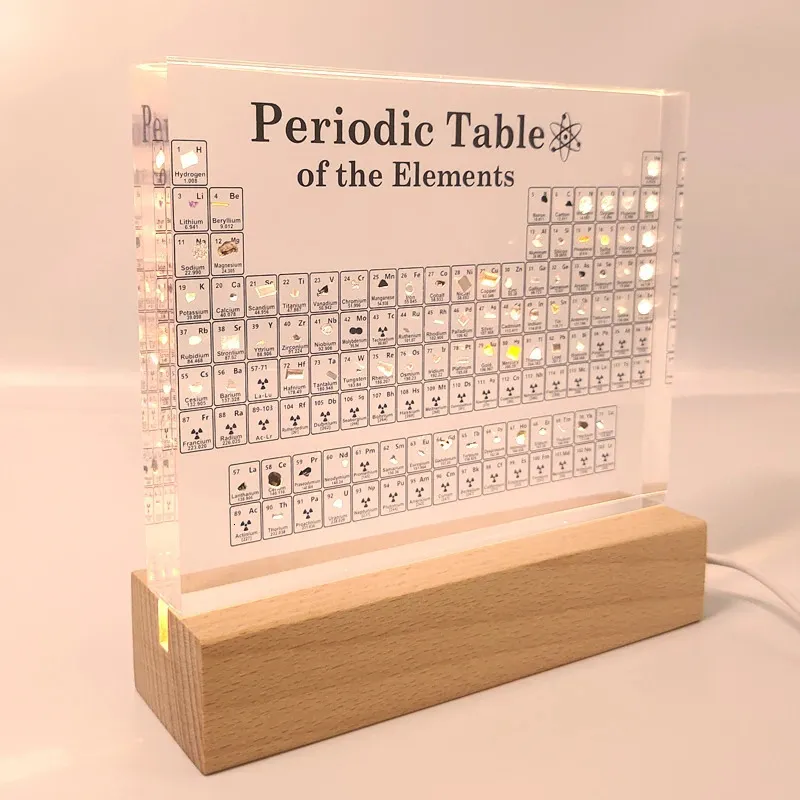 Juldekorationer Mendeleev Akryl Periodic Table With Real Elements Teaching Display Chemical Home Decor Light Base Christmas Gifts Decoration 231024