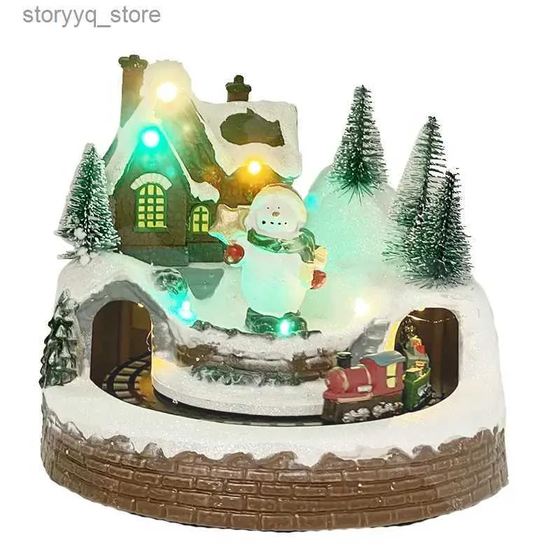 Christmas Decorations Innodept12 Christmas Decoration Village House Snowman Music Lighted Ornaments Christmas Tree Revolving Train Xmas Navidad Gifts Q231024