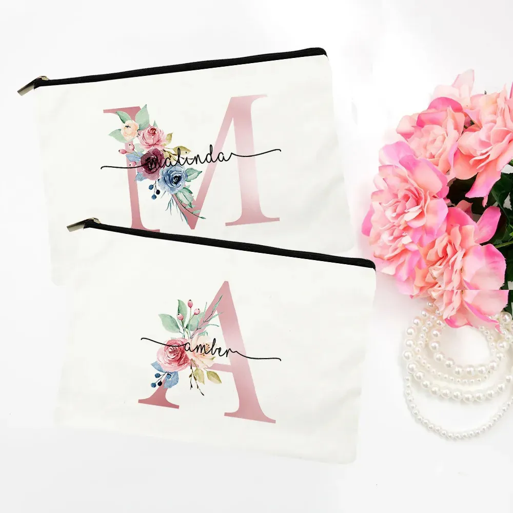 Bolsas de cosméticos Estuches Bolsa de maquillaje personalizada Bolsa de dama de honor Regalos para su propuesta de artículos de tocador inicial personalizada 231024