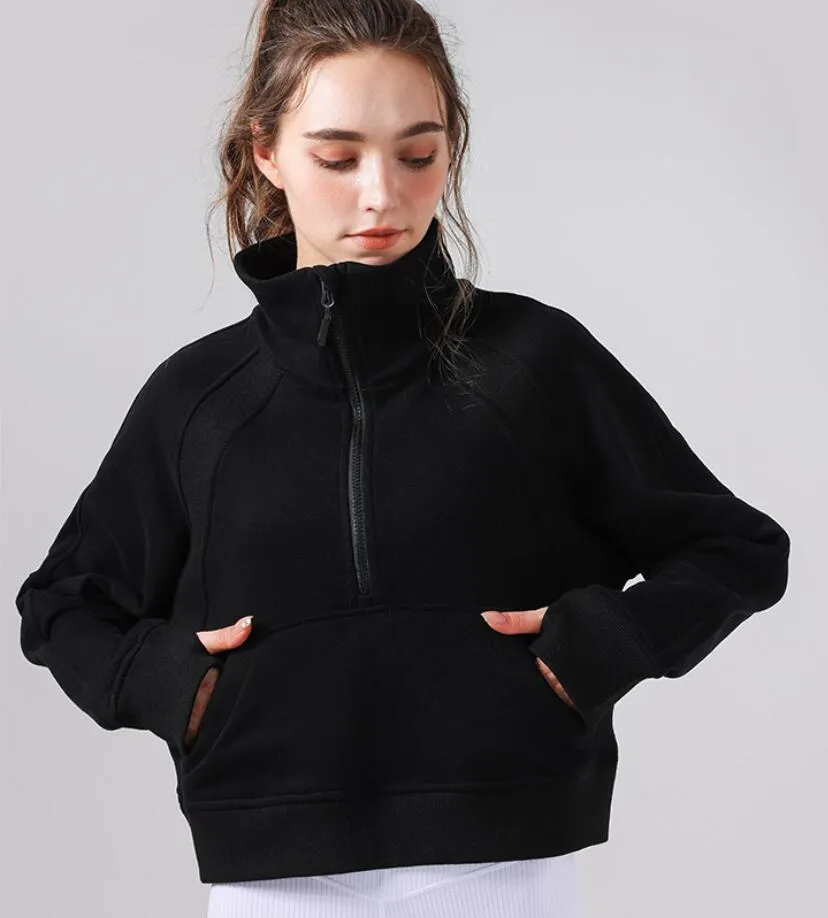 LU-504 Oversized Scuba Hoodie Herfst Winter Pluche Warm Yogapak Sportjas Halve ritssluiting Opstaande nek Mode Vingerknoopjack Hardlopen Fitness Sweatshirt