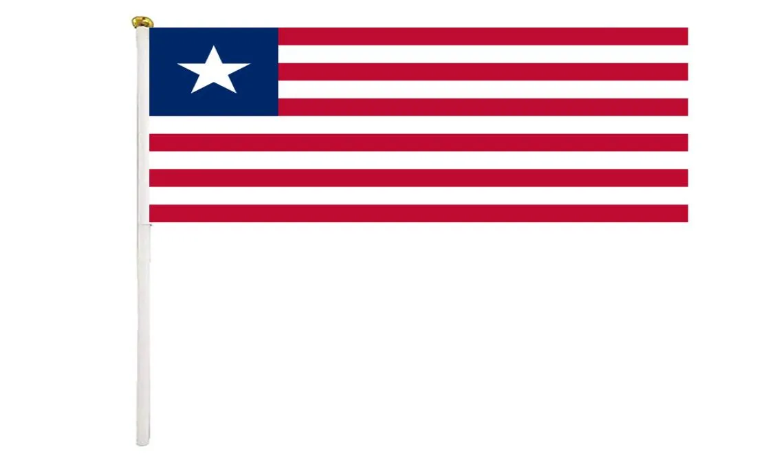 Liberia Flag Liberian Hand Waving Flags 14x21 cm Polyester Country Banner med plastflaggstång för parader Sportevenemang Festiva5263041