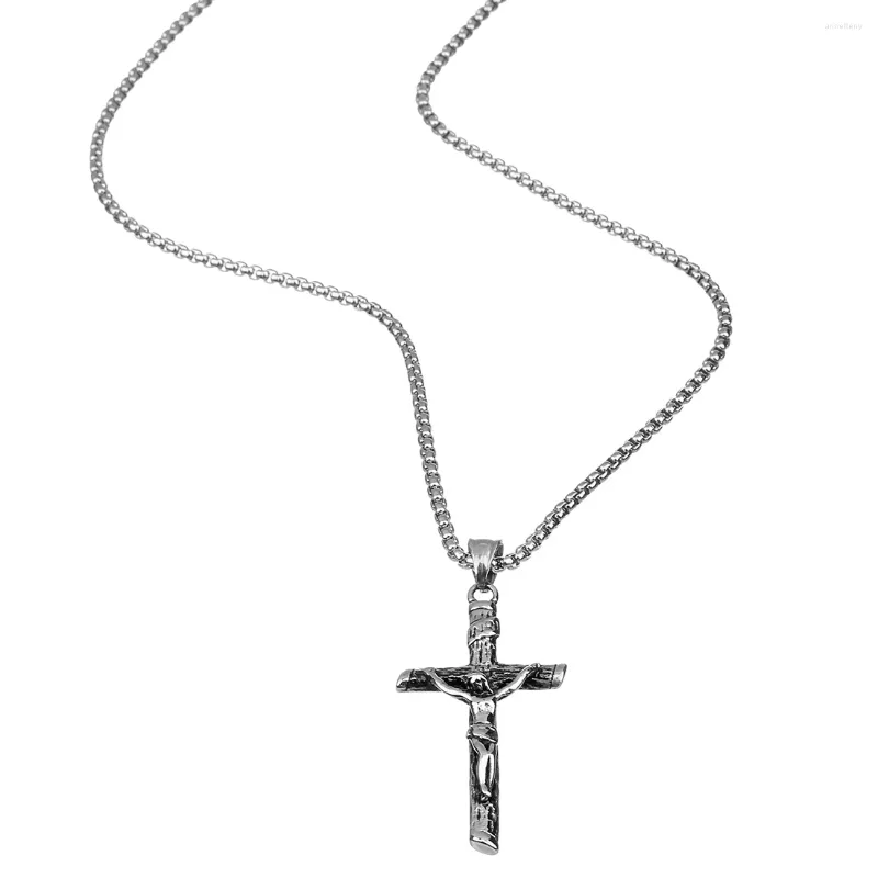 Colares de pingente 55cm de aço inoxidável religioso jesus cruz colar para homens mulheres moda legal com corrente jóias presente