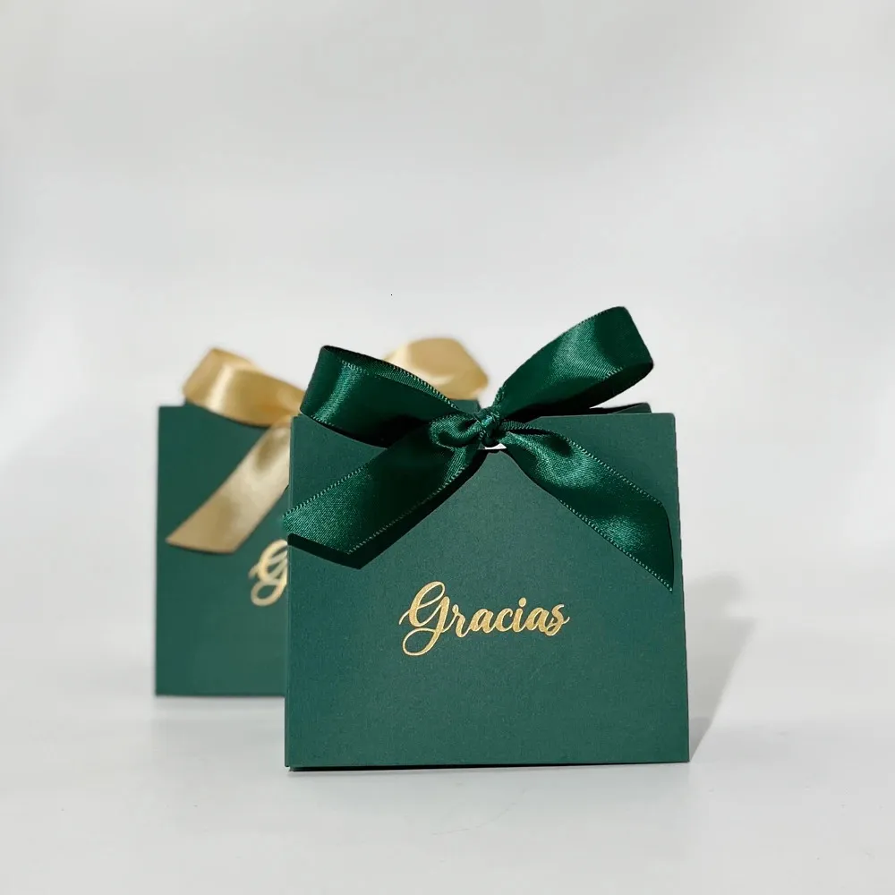 Gift Wrap Green Mini Gift Box Minimalism Solid Color Candy Box Gold stamping Gracias choc biscuit Snacks packing Paper gift box bag 231023