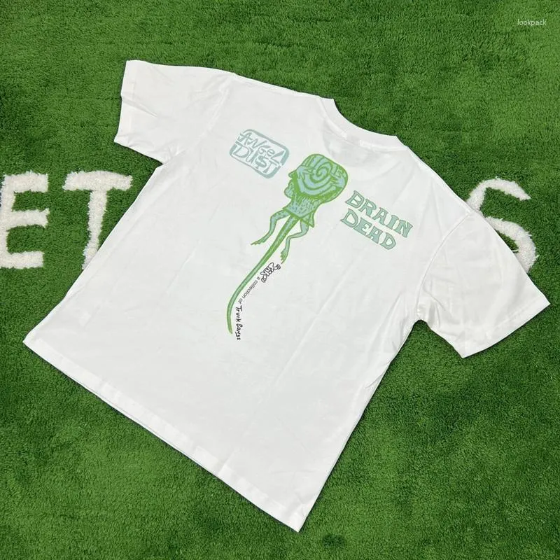 Erkek Tişörtleri 23SS Yaz Moda Markası Beyin Ölü T-Shirts Yüksek Kaliteli Renk Desen Mektubu Baskı Üst Tee Nefes Alabilir Pamuk Kısa Kollu