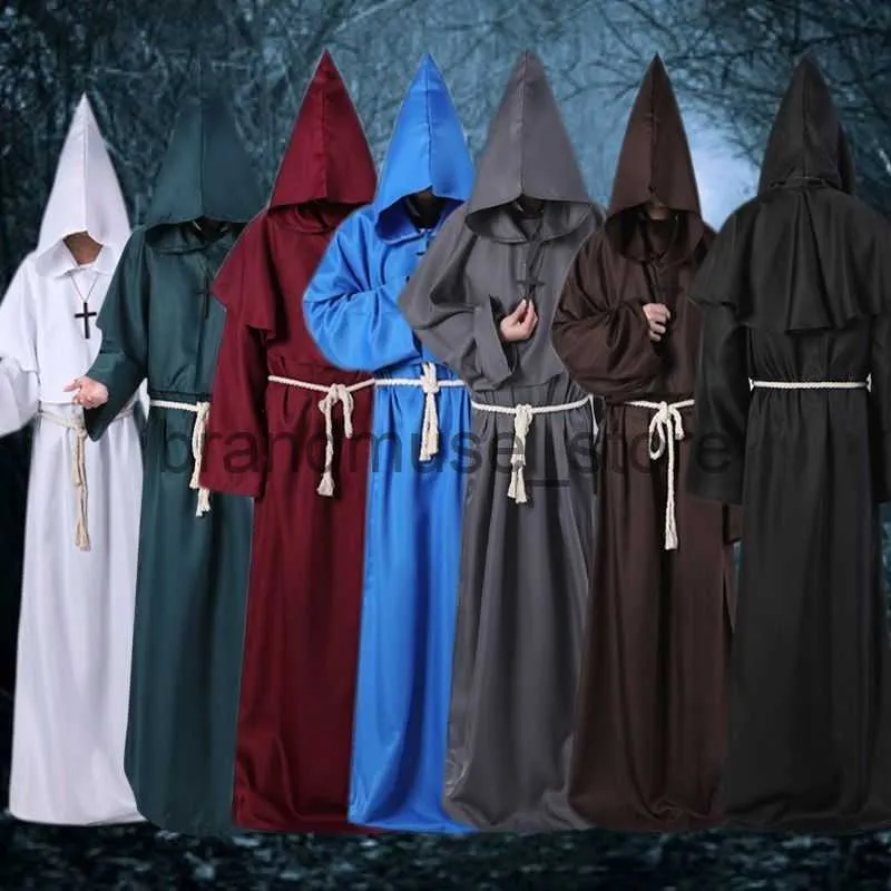 Temadräkt Halloween Cosplay Costume Medieval Monk Costume Monk Robe Wizard Robe Pastor Suit Robe and Cloak J231024