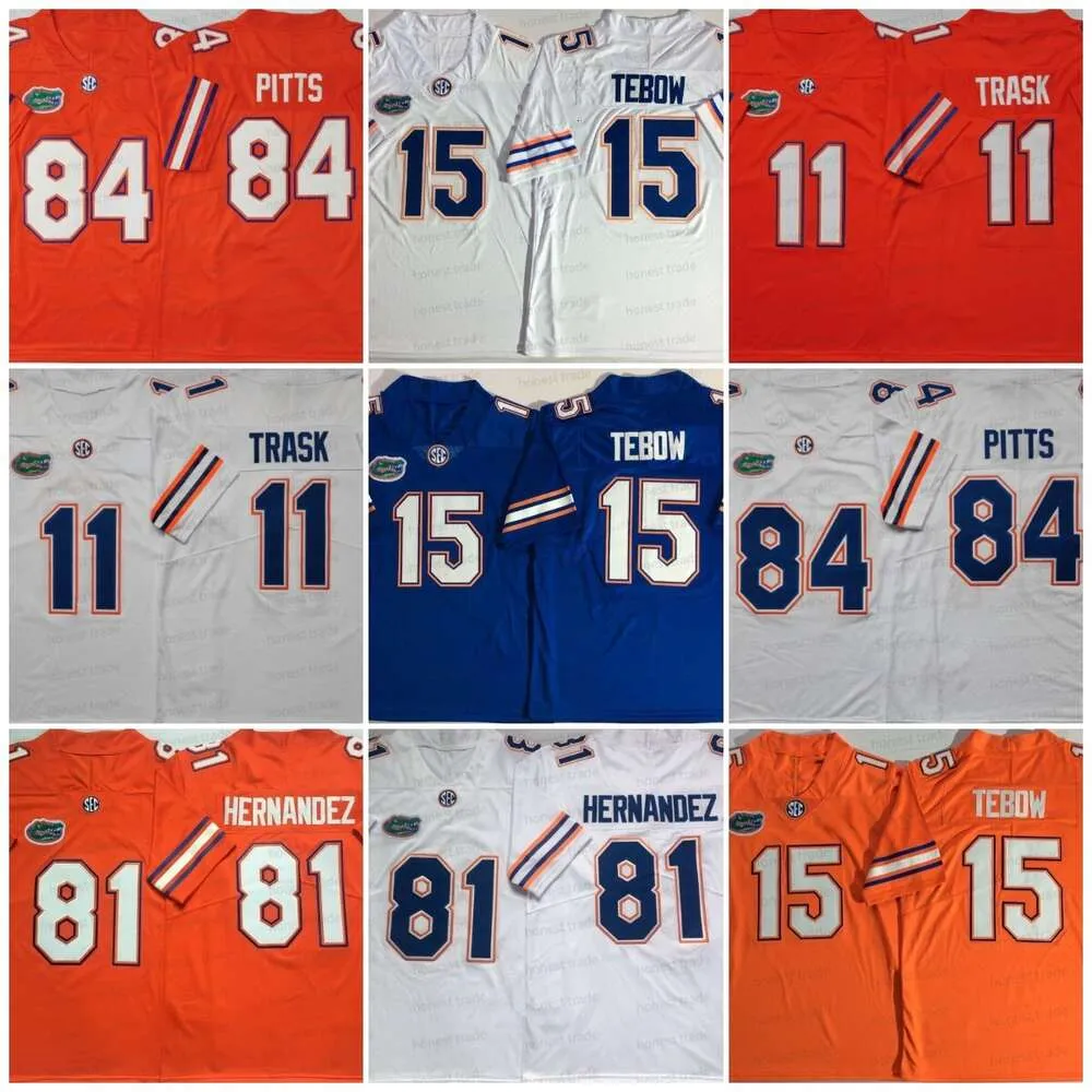 Tebow 15 Florida Gators College Football Jersys Kyle Pitts Jersey Kyle Trask Aaron Hernandez Emmitt Smith Tebow Stitched Mens Orange Blue White