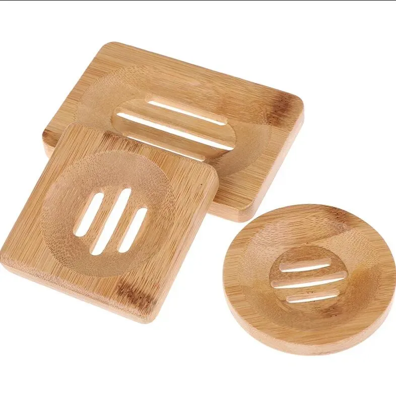 Porte-savon en bois de bambou naturel, support de rangement pour salle de bains, boîte de vidange ronde rectangulaire carrée, porte-plateau en bois écologique à la mode