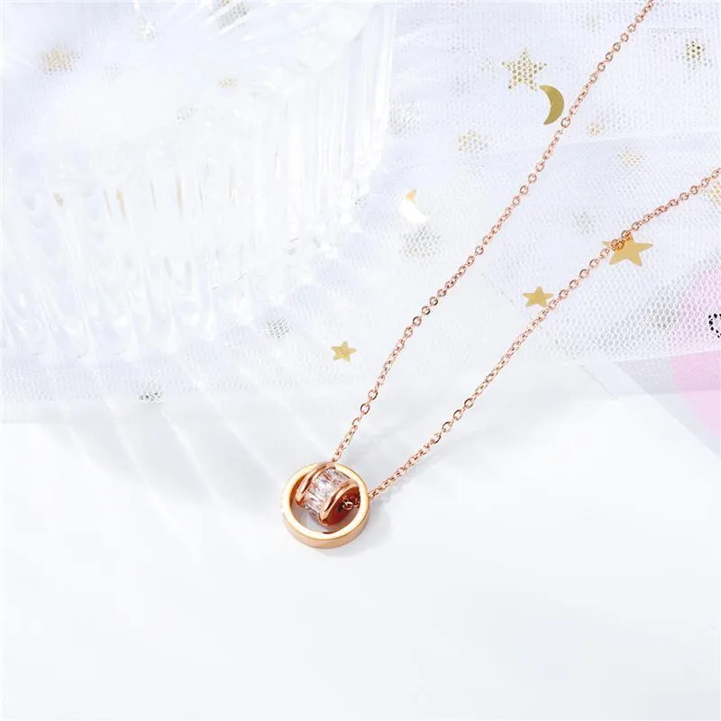 Pendant Necklaces Korean Style Rose Gold Plated Stainless Steel For Women 2023 Fashion All-Match Love Set Zircon Pendants JewelryPendant