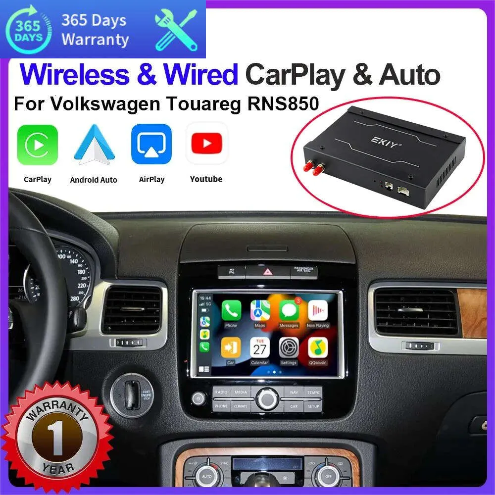 مربع جديد للسيارة carplay retrofit لـ VW/Volkswagen Touareg مع نظام 3G RNS850 2011-2015 Savigation Mirror Android Auto وظائف