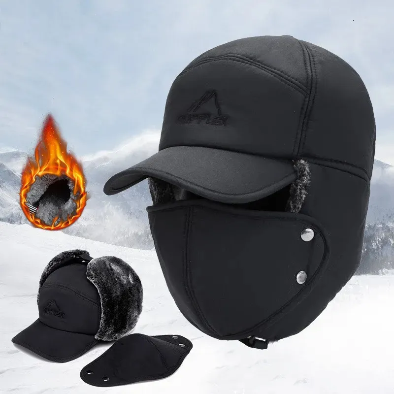 Hełmy rowerowe zimowe ciepło zagęszczenie Faux Fur Bomber Hat Men Men Kobiety Układa klapka norca miękka czapki termiczne czapki czapki na ekstremalne zimne pogody 231023