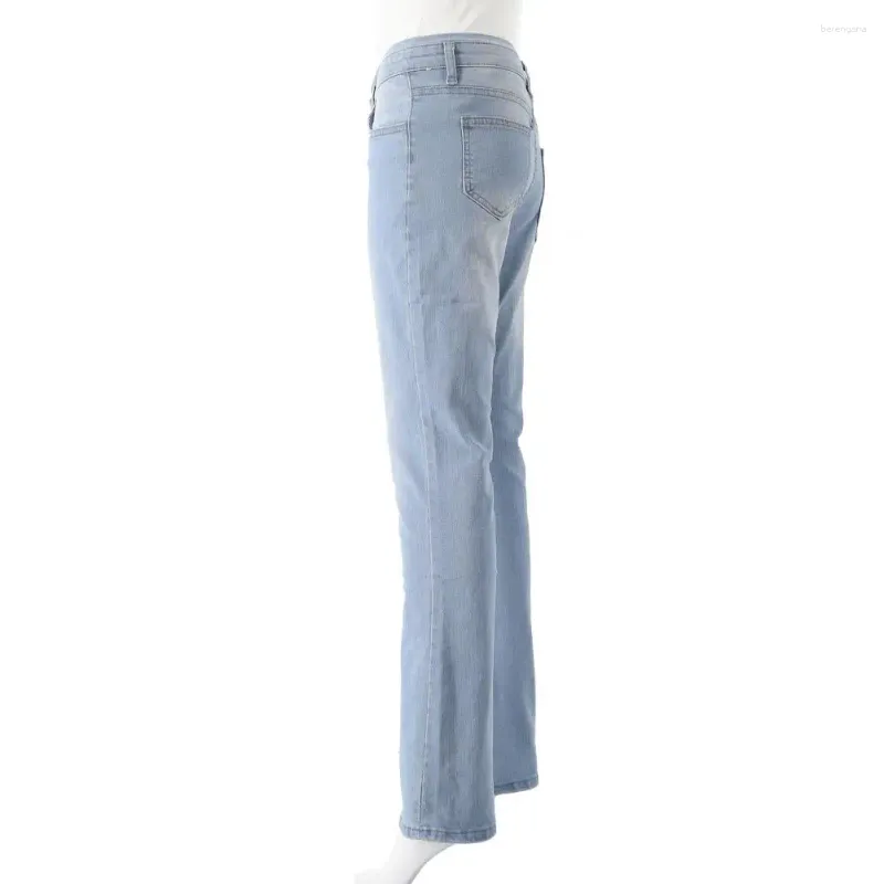 Kvinnors jeans bantar hög midja utblåst hem smal passform gradient färg full längd klockbotten denim byxor med knapp