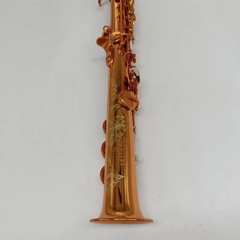 Made in France Brass Straight Soprano Sax Saxophone Bb B Flat Woodwind Instrument Natural Shell Key Carve Pattern 00