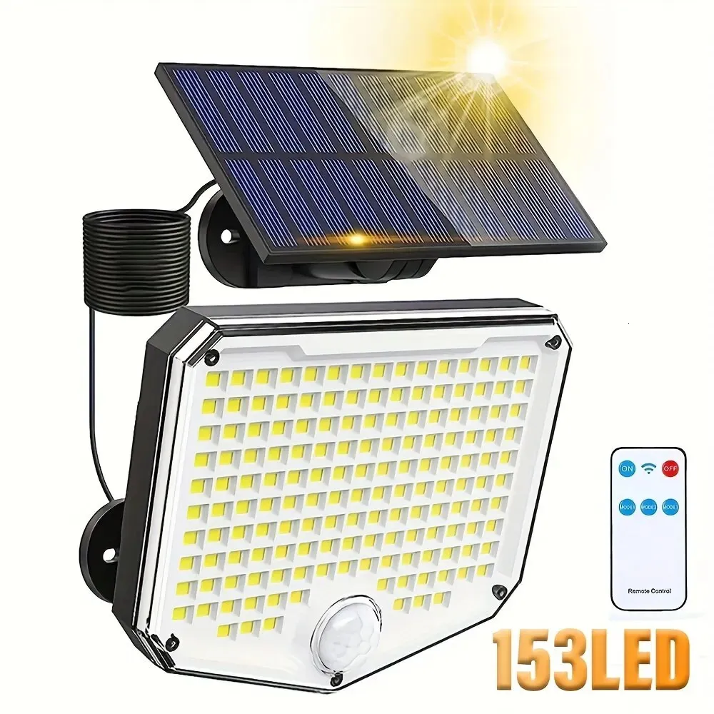 Garden Decorations 153LED Outdoor Solar Wall Sconce with Motion Sensor Remote Control 3 Mode Security Light IP65 Waterproof For Porch Patio Garage 231023