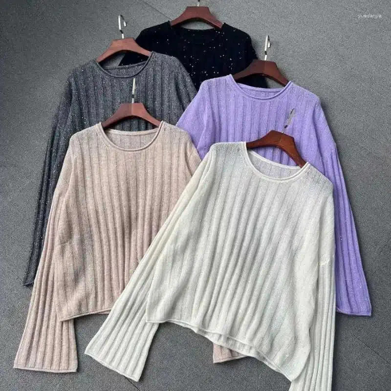 Frauen Pullover 2023 Herbst Dünne Glocke Hülse Micro-transparent Pailletten Kaschmir Pullover Für Frauen