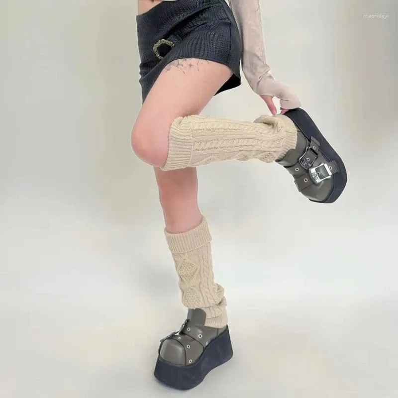 Calcetines de mujer Estilo universitario Leggings largos de punto gótico Polainas Otoño Invierno Puños Tobillo Montones