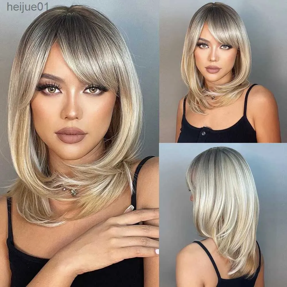 Synthetic Wigs Short Straight Blonde Hair For Black Women Shoulder Length Layered Natural Hairline Synthetic Heat Resistant WigL231024