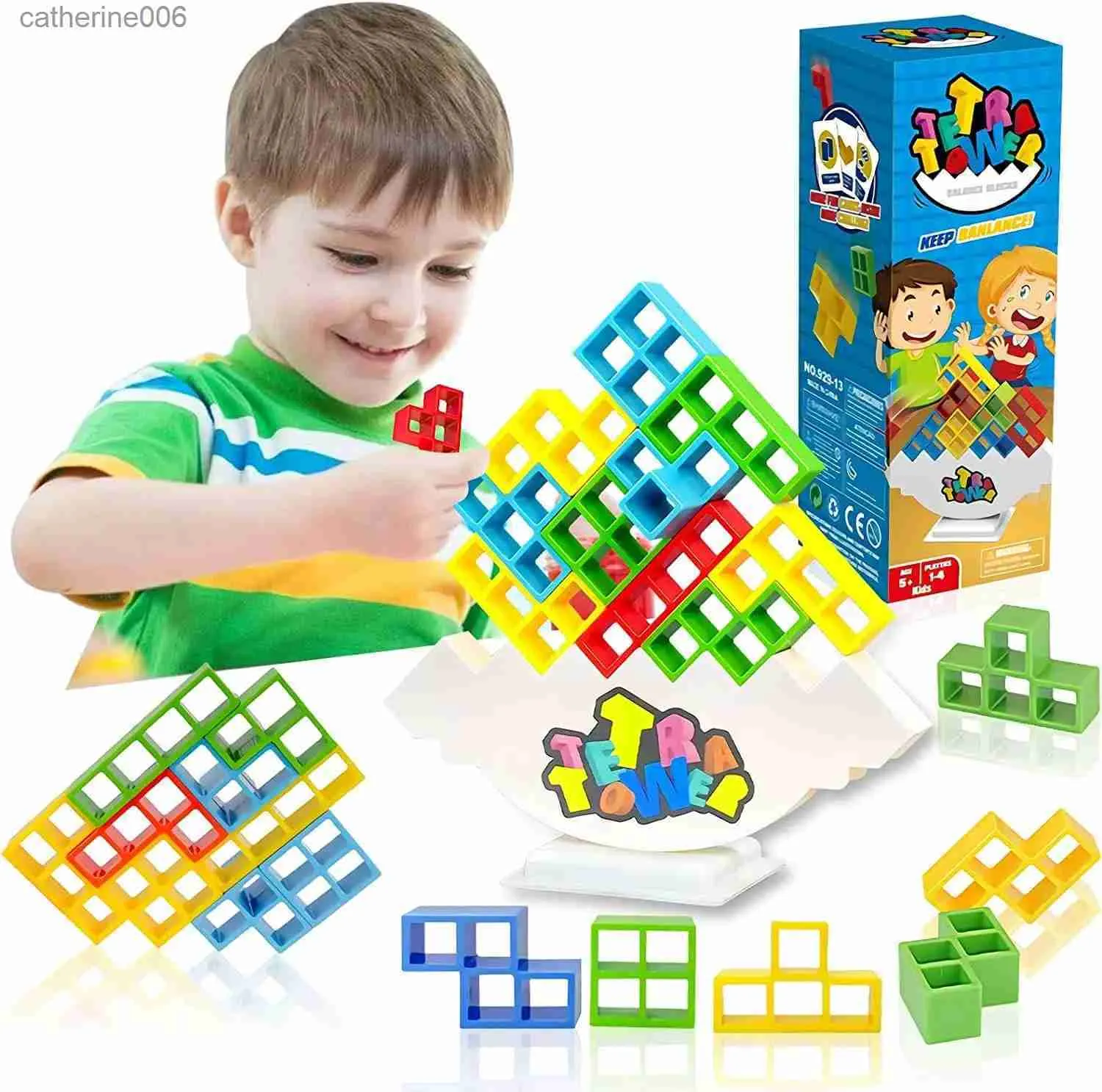 Wooden Stacking Blocks Tetra Tower Balance Game Colorful Building