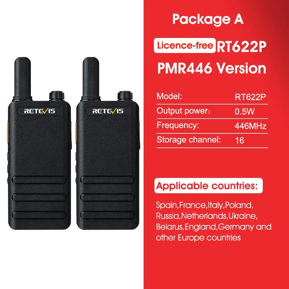 RT22P Portable 15mm Slim Walkie Talkie with Earpieces 4 PCS