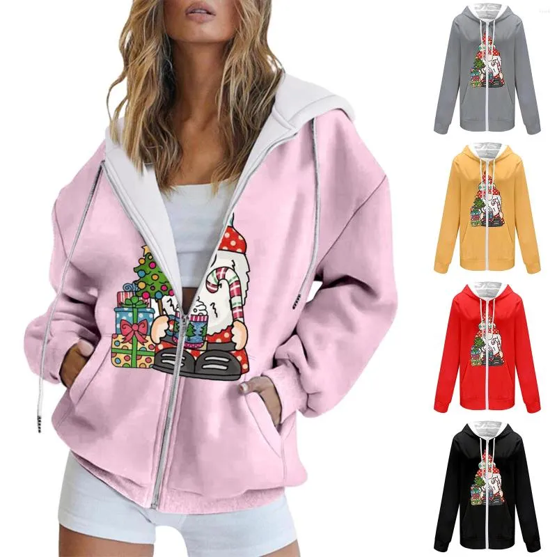 Bluzy damskie swobodny kieszonkowy druk świąteczny nadruk świąteczny sznurka bluza z kapturem kobiety pół snap pullover