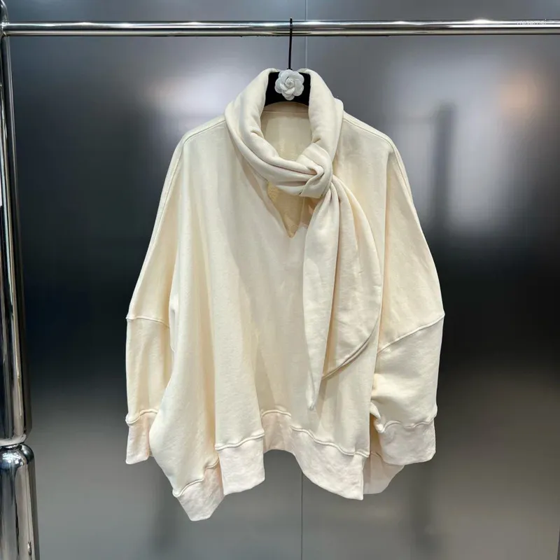 Kobietowe bluzy przygotowują 2023 Jesienne przybycie długie puchanie szalik stojak kołnierz koronkowy łuk luźne bluza kobiety pullover gl635