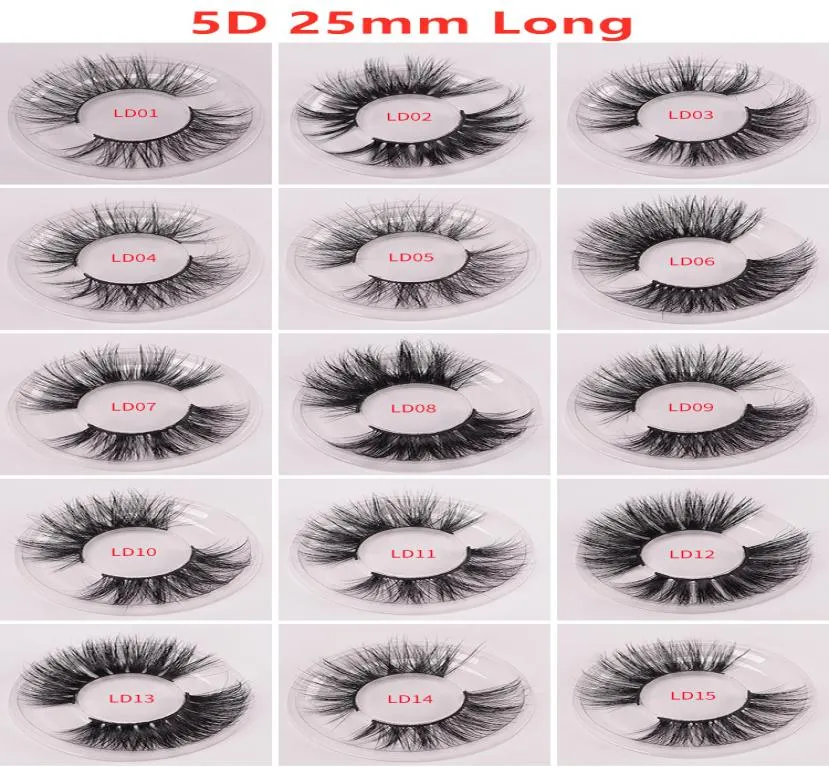DHL Long Dramatic Mink Lashes 3D Mink Eyelash 5d 25mm Långt tjocka minkfransar Handgjorda False Eyelash Eye Makeup Maquiagem LD Series4625561
