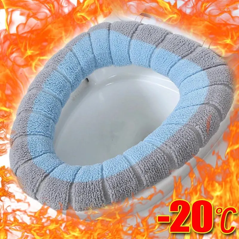 Couvre-siège de toilette universel hiver chaud couverture douce plus velours en forme de O Closestool tapis coussin avec poignée accessoires de salle de bain