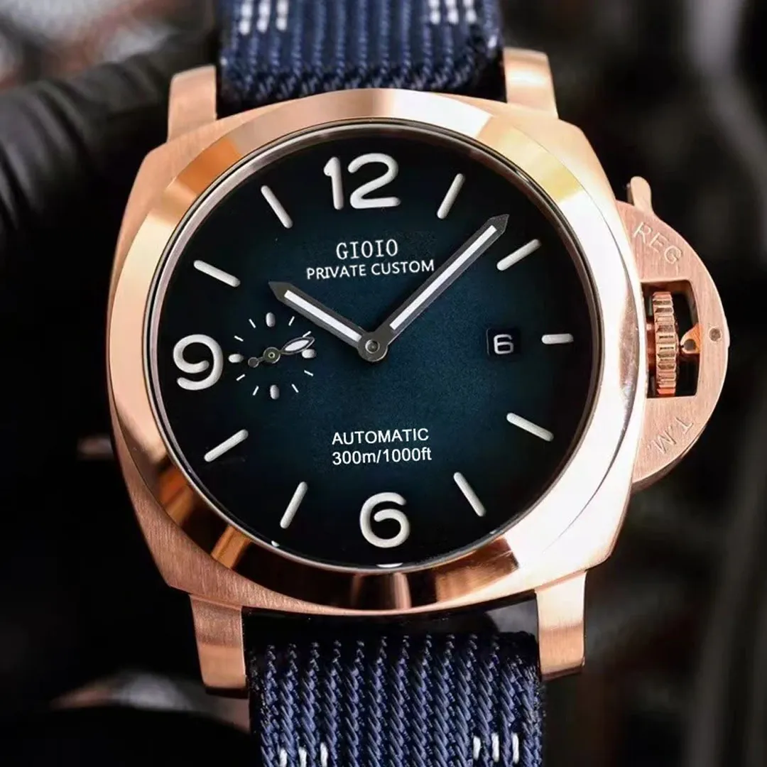 Men's Automatic Mechanical Watch - Blue & Green Luminous Dial, Genuine ...