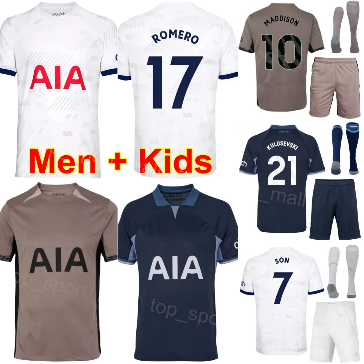 23/24 Club Men Kids 7 SON Soccer Jersey Set 21 KULUSEVSKI 10 MADDISON 17 ROMERO 38 UDOGIE 9 RIHARLISON SARR VAN DE VEN VICARIO LLORIS HOJBJEG Camisa de futebol Kits ReCi