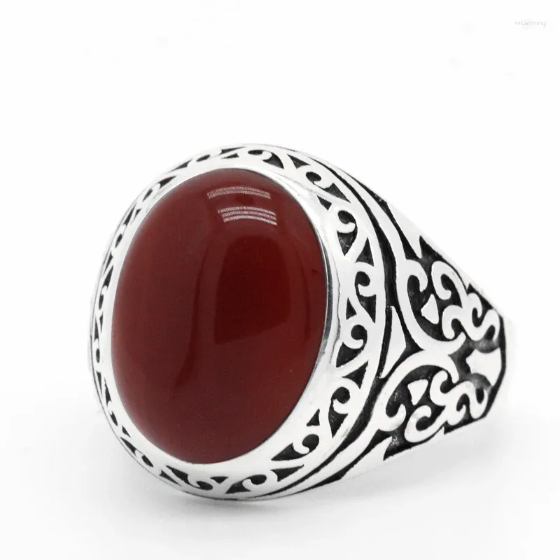 Cluster Rings Male Ring Sterling Silver 925 For Men Signet Red Agate Stone Vintage Punk Style Claw Butterfly Fashion Simply Rin