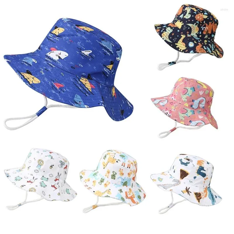 Berets Summer Children Sun Hat Baby Boy Girl Big Brim Cartoon Animal Dinosaur Ducluets Fisherman Fisherman Kids Anti UV Panama Cap Cap Cap