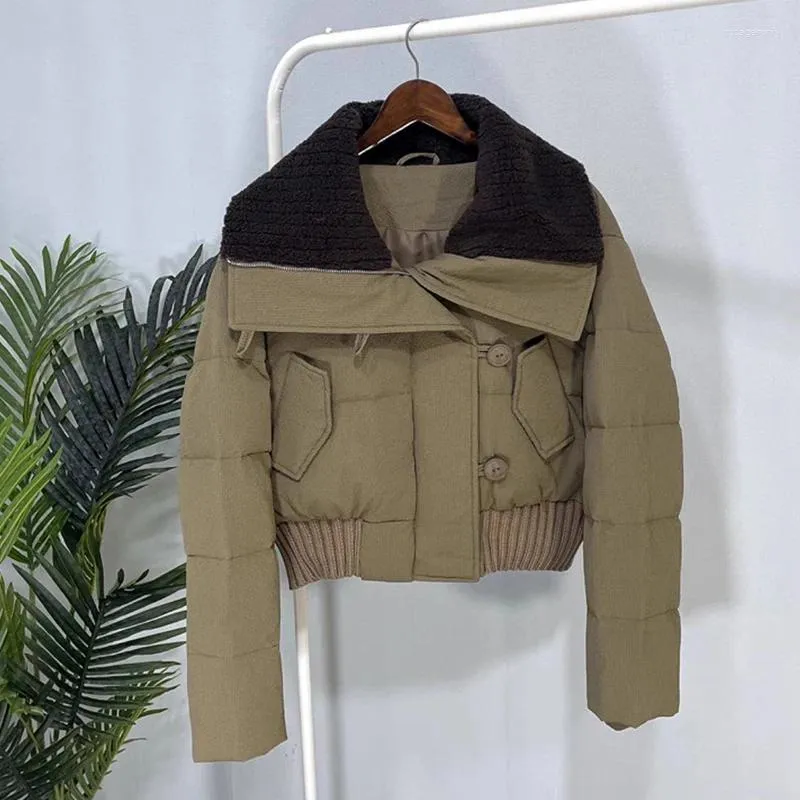 Kvinnors trenchockar Rose Red Winter Jacket Kvinnor Parkas dragkedja Single Breasted Cotton vadderad kappa lammull Turn-ner krage tjock